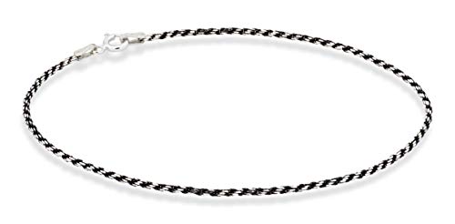 Miabella 925 Sterling Silver Solid 1.5mm Diamond-Cut Braided Rope Chain Anklet Ankle Bracelet for Women Teen Girls 9, 10 Inch Made in Italy (Black-Rhodium-Plated-Silver, 10)