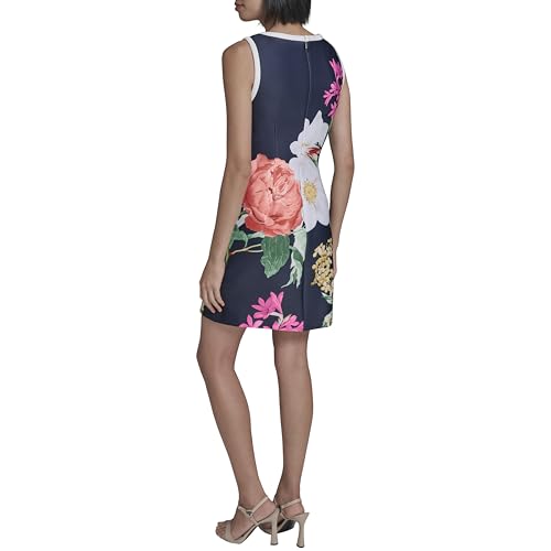 Image of Karl Lagerfeld Women's Sleeveless Split Neck Contrast Trim A-line Mini Dress with Bow Detail