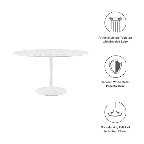 Image of Modway Lippa 47 inch Mid-Century Dining Table with Round Artificial Marble Top in White