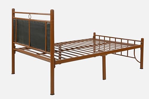 Image of Zuno Metal Single Size Bed Without Storage | Wrought Iron Single Bed with Headboard & Footboard| Sturdy Powder Coated Platform Cot for Bedroom, Living Room, (Zuno Brown)
