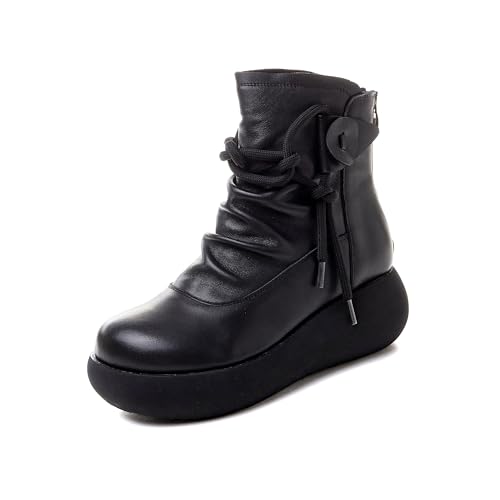 Women High Top Ankle Boots Platform Leather Boots for Women