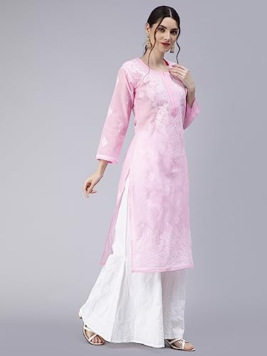 Image of Seva Chikan Hand Embroidered Lucknowi Chikankari Cotton Kurta Kurti for Women SCL4316