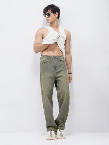Image of Urbano Fashion Men's Loose Baggy Fit Heavy Washed Jeans Non-Stretchable