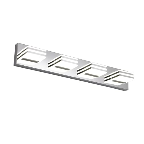 Image of LED Vanity Lights for Bathroom 4 Light Bathroom Lamp over Vanity 27Inch Bathoom Mirror Light Fixtures Modern Bath Bar Lighting Chrome Vanity Lighting Fixtures 24W Restroom Light Fixture 6000K
