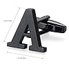 Honey Bear Initial Alphabet Letter Cufflinks Tie Clip Set for Mens - Black Stainless Steel, for Business Wedding Gift A - Z (A) #3