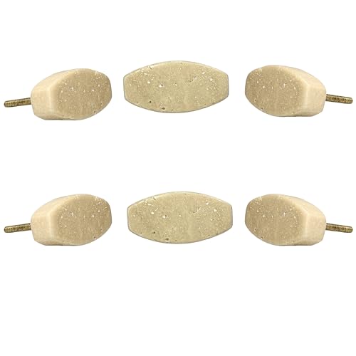 Perilla Home Set of 6 Travertine Marble Door Knobs - Decorative Round Knobs Handle with Screw - Cupboard Drawer Dresser Kitchen Cabinet Wardrobe Pulls (2.40x1x1 - Scrwe Size 1.50 inch - Beige)