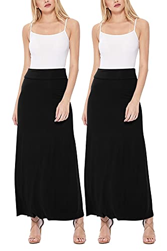 Women's Casual High Waist A-Line Loose Fit Lounge Maxi Long Skirt S-3XL (Pack 0f 2)