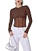 REORIA Womens Fashion Sexy Crew Neck Thumbholes Long Sleeve Sheer Mesh Going Out Bodysuit Tops for Women Party Coffee XX-Large