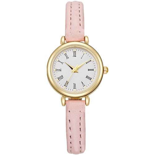 Nayubo Ladies Elegant Small Slim Wrist Watch PU Leather Band Classic Fashion Business Casual Round Case Watch with Roman Numerals Dial for Women (Pink)