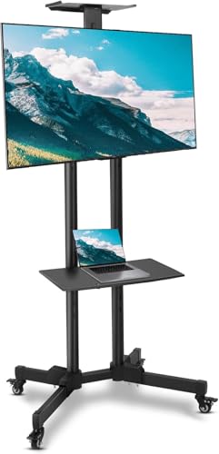 SKY-TOUCH Mobile TV Stand Rolling TV Cart for 32-65 Inch Height Adjustable Floor TV Stand Lockable Wheels&Removable Shelf for LCD LED 4K Flat Curved TV 110 lbs Max VESA 600x400mm 180x76x56cm Black