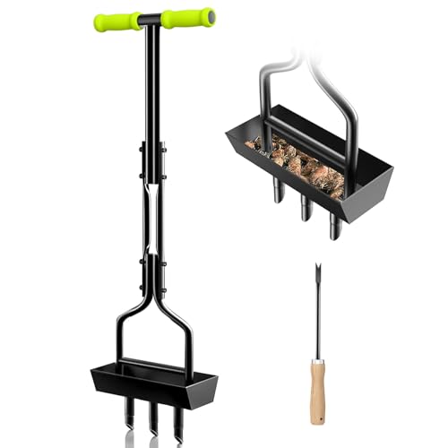 EEIEER Rasenlüfter, Aerifizierer für Rasen Hohlspoon Manuell Vertikutierer Rasenspecht Aerifizieren Rasenbelüfter mit Ablageschale, Handvertikutierer Aerifiziergabel für Verdichtete Böden Rasenpflege