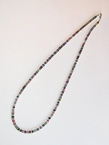 HAND_CRAFTED 925 Sterling Silver Jewelry Energy 4mm Stracking Multi Multi Color Sapphire Bracelet Rondelle, Faceted 18" for Mens, Womens, gf, bf & Adult. YO-NECK-12728