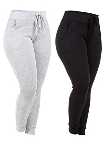 Kit 2 Calças Fitness Femininas RIbana Tamanho:GG; Cor:Preto-Cinza Claro