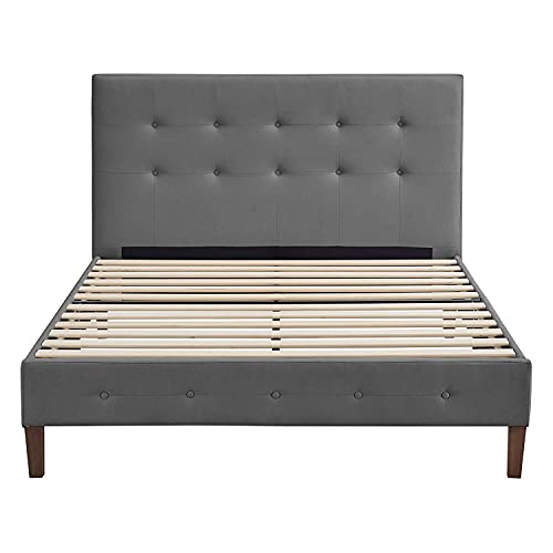 Image of Decoro Seattle Modern Tufted Upholstered Platform Bed | Headboard and Wood Frame with Wood Slat Support, King, Antonio Mid Night