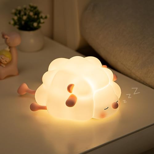 Romicta Lámpara Quitamiedos Cordero de Silicona – Luz Nocturna Bebé Recargable USB, 3 Niveles de Luz, para Dormitorio Niños, Regalo Cumpleaños y Navidad