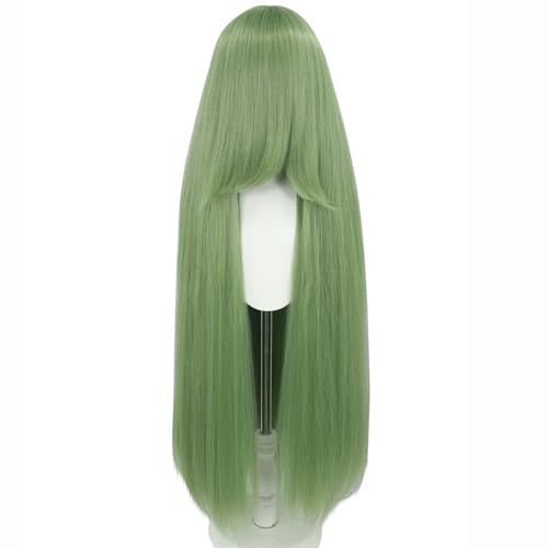 Cfalaicos 1M/40INCH Green Wig with Bangs Long Straight Costume Wig for Women (Green 10)