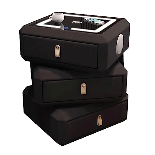 Elegante mesita de noche inteligente, mesa auxiliar de carga inalámbrica, altavoz giratorio de 360 grados, luces LED de 3 colores, cajón, mesita de noche