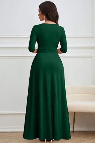 Image of CLOCOR Maxi Dress for Women Long Summer Short Sleeve Evening Formal V Neck A Line Dresses Wedding Guest Empire Waist Elegant