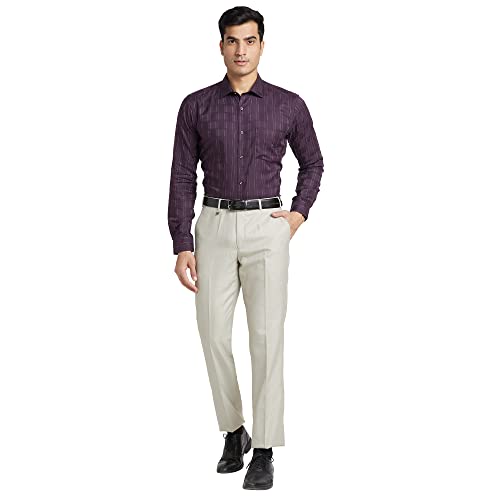 Image of Park Avenue Men's Polyester Blend Dobby Pattern Smart Fit Flat Front Formal Trouser