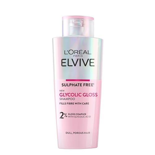 LOreal Paris Elvive Glycolic Gloss Shampoo With Gloss Complex and Glycolic Acid Fills and Seals Hair Fibres For Long-lasting Smooth and Shiny Sulphate Free Ideal for Dull Hair 200ml
