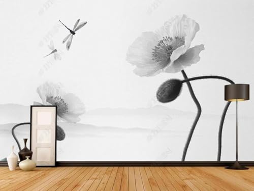 Tzxztt Minimalista Blanco Y Negro Picos De Montaña Flores Libélulas Papel Pintado 3D Seda Texturizada Primera Calidad Neutros Material Ideal Para SalóN Dormitorio-200cm×140cm