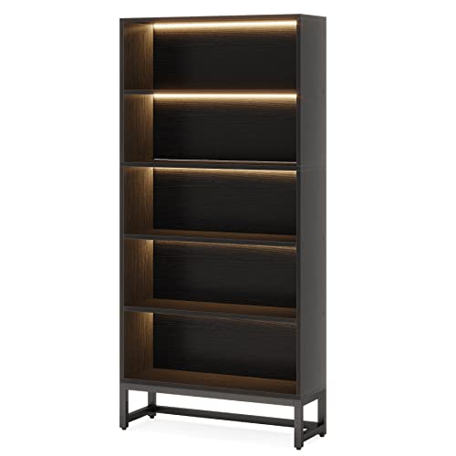 Image of Tribesigns Tall Bookcase Black Bookshelf, 70.8 inch Large Bookcases Organizer with LED Lights, Heavy Duty Free-Standing Library Bookshelf with 5-Tier Storage Shelves for Living Room, Bedroom (Black)