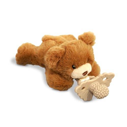 Image of RaZbaby RaZbuddy RaZberry Teether/Pacifier Holder w/Removable Baby Teether Toy - 0M+ - Bpa Free (Bear)
