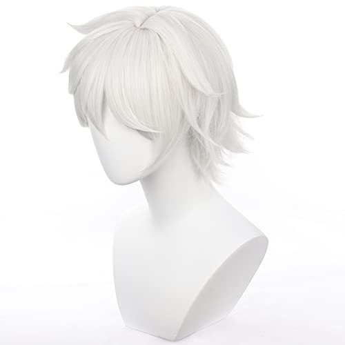Grey White Anime Short Cosplay Wigs with Curly Heat Resistant Role Costume Hairs for Men Cos Part Halloween Replacement Wigs - Image 4
