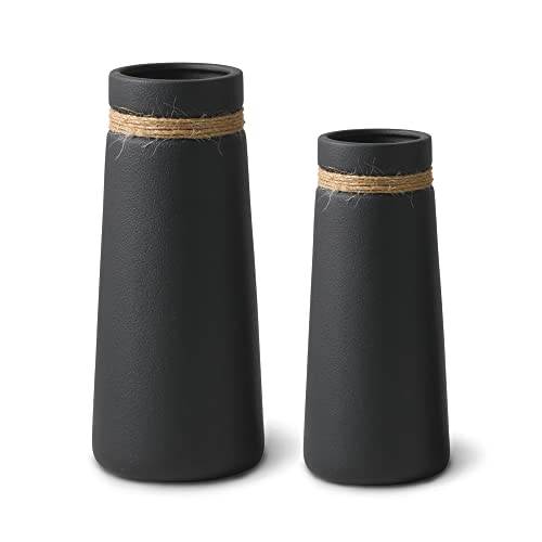 Flature Ceramic Vase Set for Pampas Grass, Black Cut Flower Vases, Modern Living Room Boho Deco, Matt Finish