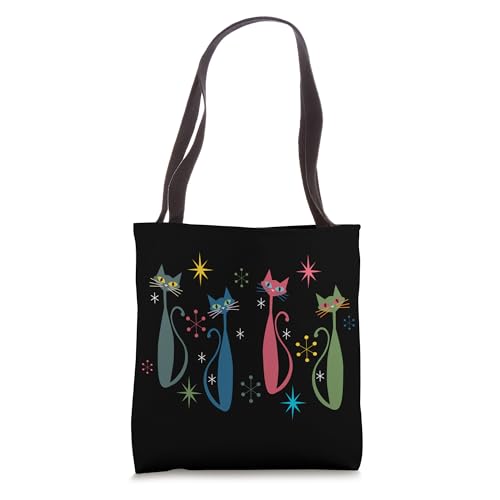 Bolso tote para mujer con diseño retro de gatos, estilo mid century modern miniatura 1