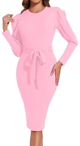 Image of Funeral Church Dresses for Women Formal Long Sleeve Wrap Business Work Dress Vintage Ruched Midi Pencil Dress