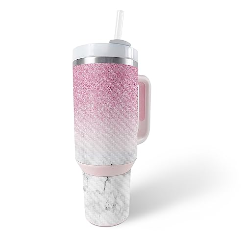 Image of MightySkins Carbon Fiber Skin Compatible with Stanley The Quencher H2.0 FlowState 40 Oz Tumbler - Marble Glitz | Protective, Durable Textured Carbon Fiber Finish | Easy to Apply