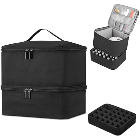 Buruis Nail Polish Organizer, Double-Layer Nail Tools and Nail Dryer Bag, Holds 27 Various Size Bottles (15ml/ 0.5 fl.oz or Larger), Nail Polish Carrying Case with Adjustable Dividers (Black) Cover