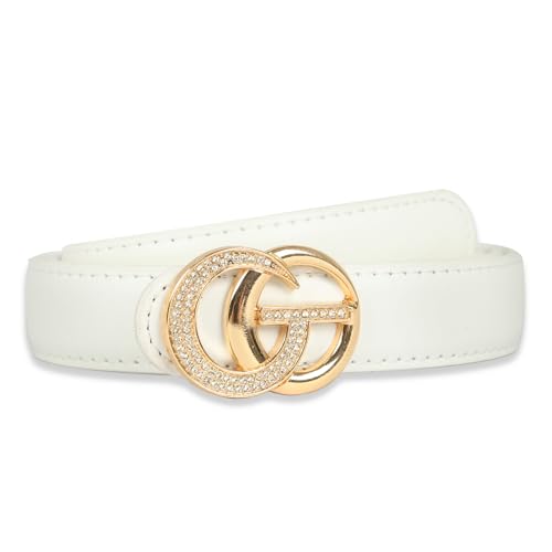 Image of Women's Fashion Classic Metal Buckle Leather Belt with Jeans Dress