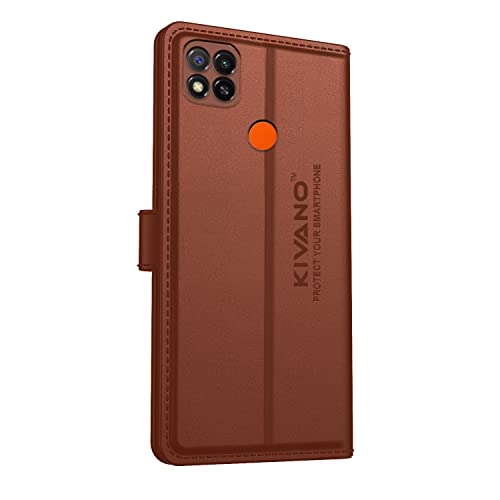 Image of KIVANO Xiaomi Redmi 9 Professional Series Wallet Case | Luxurious Design | Premium | PU Leather Flip Case Back Cover - Brown