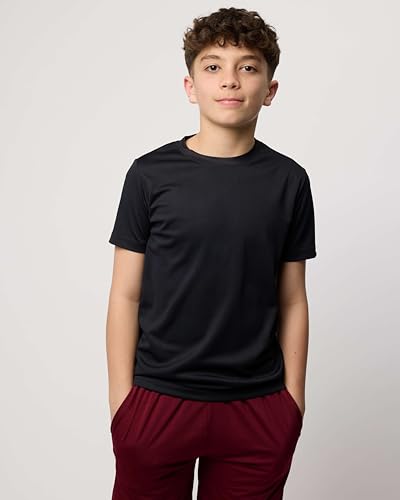 Real Essentials 5 Pack: Boy's Active Athletic Short Sleeve Performance Shirt Cooling Wicking T Shirts Activewear 6-18 Years2