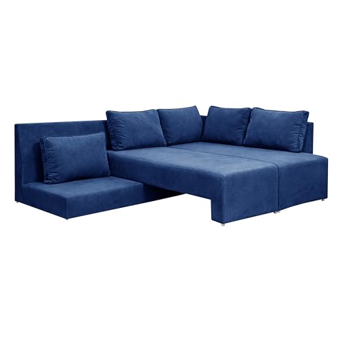 Image of Rosebell L-Shape 5 Seater Sofa Cum Bed, Sectional Couch with Cushions, Space Saving Corner Sofa, Modern Foldable Seating & Sleeping Solution for Living Room, Guest Room & Small Spaces - Blue Color