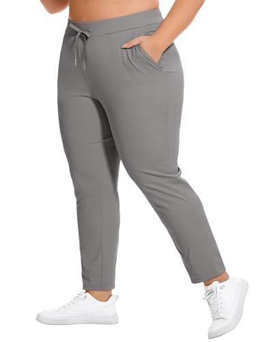 Cootry Women'S Plus Size Pants 7/8 Stretch Sweatpants Golf Athletic Travel Work Casual Joggers With Deep Pockets Dusty Grey 3Xl