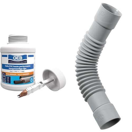GEB Colle haute performance 250 ml polyvalente pour assemblage de canalisations en PVC & Wirquin 79008001 Raccord universel magicoude D40 à coller, gris