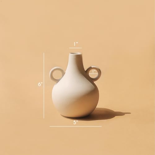 Image of Bliss Hohm Decorative Flower Vase (6 Inches, Off-White) for Home Decor and Gifting, Ceramic Flower Vases for Living Room & Office Decor, Decoration Items, Wall Tabletop showpieces (Amphora)