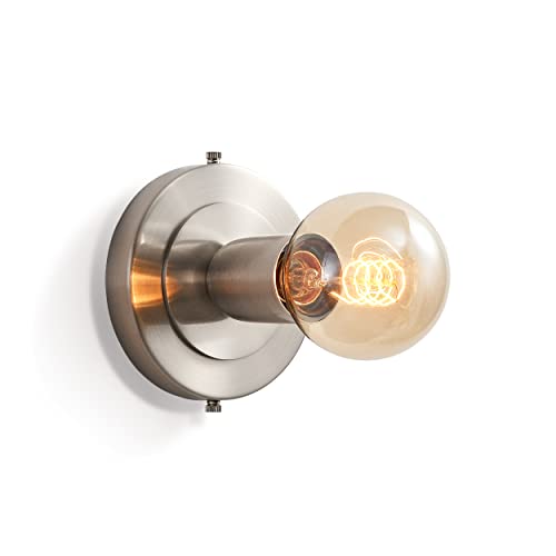 Image of BRIGHTTIA Luna Uno 1-Light Wall Sconce - Mid Century Industrial Modern Flush Mount Fixture For Wall & Ceiling - Minimalist Lamp For Bathroom And Small Spaces - Brushed Nickel (BC0026-1N)