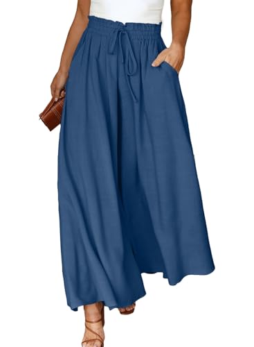Eytino Plus Size Wide Leg Pants for Women Casual Elastic Waist Flowy Wide Leg Pants Long Trousers with Pockets,4X Sail Blue