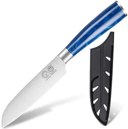 XYJ Authentic Since 1986,5 Inch Kitchen Knife Razor Sharp Stainless Steel Japanese Santoku Knife,Professional Chefs Knife, Meat Cleaver,Resin Handle,Plastic Cover,Kitchen Cutlery