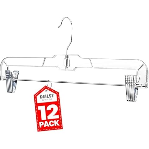 DEILSY™ Skirt Hangers Pants Hangers with Clips Clip Hangers Shorts Hangers Clear Plastic Clothes Hangers with 2-Adjustable Clip Non-Slip Clothes Hangers Clip Hangers Perfect for Pant, Pack of 12 Cover