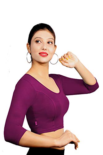Image of Abhi Cotton Readymade Saree Blouse for Women- 3 /4 Sleeve, Round Neck, Regular-fit, Stretchable, Pull-on Style