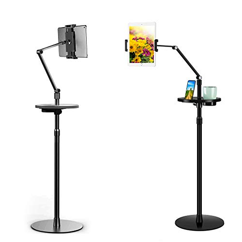 Magichold Adjustable Metal Tablet Phone Stand Mount Holder Compatible With Ipad Pro, Ipad Air.ipad Mini,Iphone,Great For Office/Bed/Zoom/Netflix (Built In Cup/Phone Tray) (Black) #TOP8