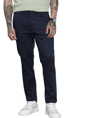 Image of The Indian Garage Co Men Regular Fit Solid Mid-Rise Stretchable Chinos