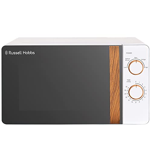 Russell Hobbs RHMM713 17 L 700 W Scandi Compact - Microondas manual blanco con 5 niveles de potencia, mango de efecto madera y diales, temporizador, ajuste de descongelación, fácil de limpiar