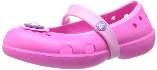 crocs Keeley Petal Charm PS Flat (Toddler/Little Kid/Big Kid),Neon Magenta/Carnation,4 M US Toddler