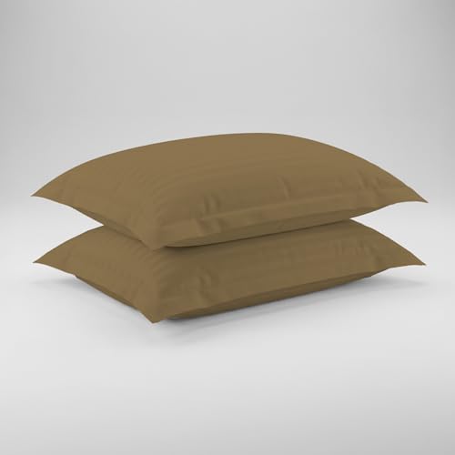 Image of LINENWALAS Cotton 300 TC Double Standard Size Pillow Cover | 2 cm Sateen Stripe Design | Cloud-Soft, Breathable & Skin-Safe | Oeko-TEX Certified Hotel-Style Bedding (20x30 inch, Set of 2, Mocha)